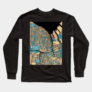 Tacoma Map Pattern in Mid Century Pastel Long Sleeve T-Shirt